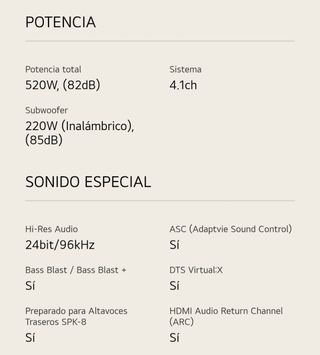 Barra de sonido LG SN5R con altavoces