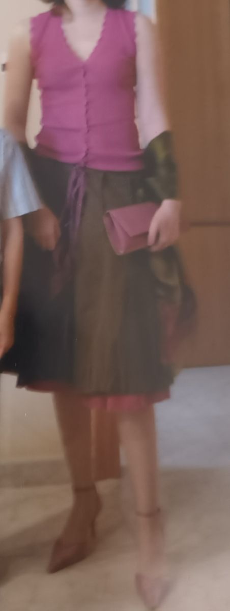 Conjunto falda y chaleco amitie verde militar y ro