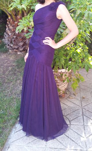 Vestido morado de fiesta, invitada, graduación