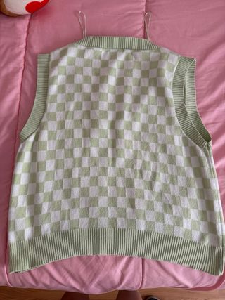 Chaleco Stradivarius cuadros verde-blanco, talla S