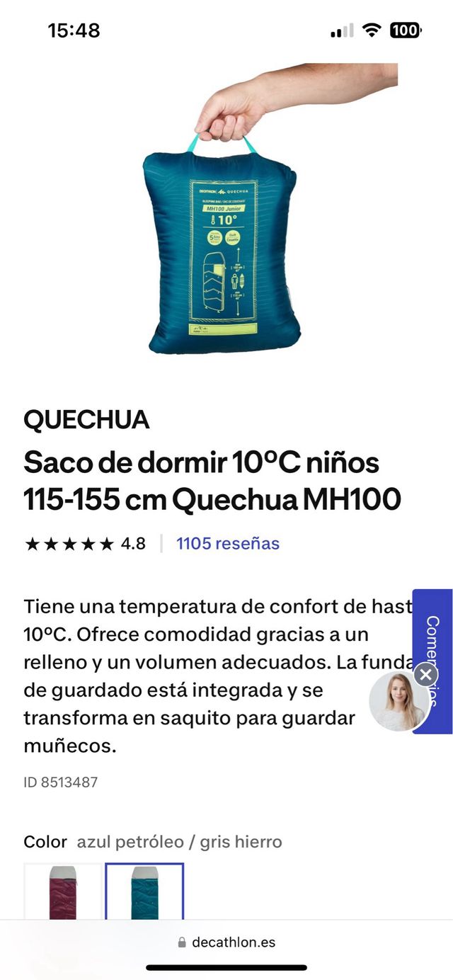 Saco dormir Quechua MH100Junior 10º.no hago envios