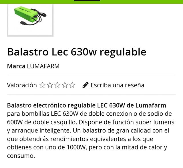 Balastro luma farm 630w regulable