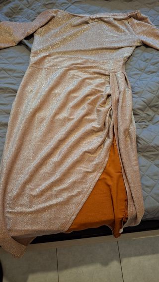 Vestito lungo oro glitterato spacco