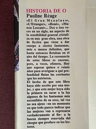 Pauline Reague. Historia de O. Literatura erótica.