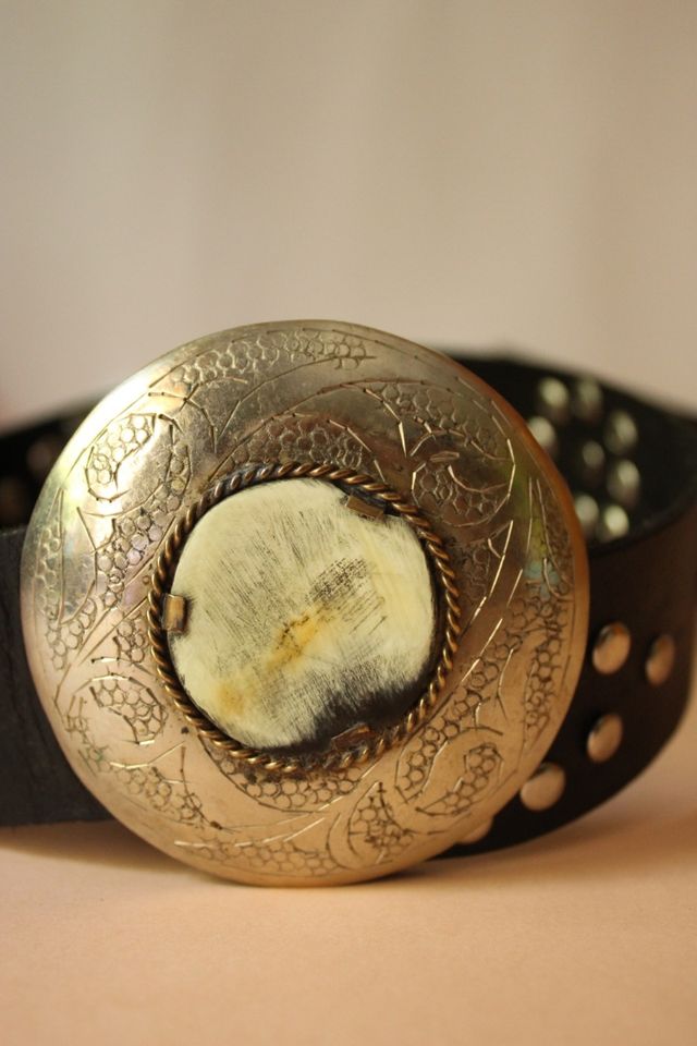 Cinturón boho piel negro plata