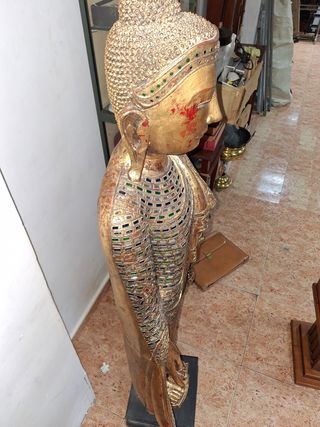 Figura Buda madera dorada