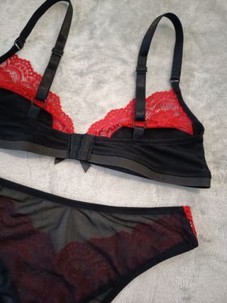 Set de lencería mesh y encaje, rojo y negro