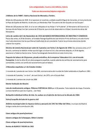 Lote antiguo. Guerra Civil Billetes Lotería Tabaco