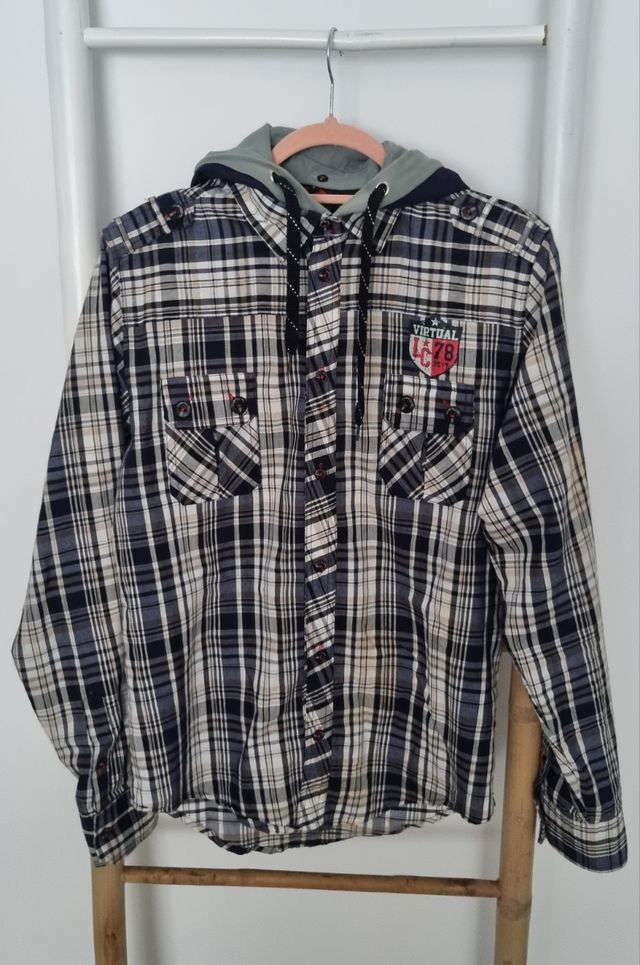 Camisa cuadros Hombre con capucha. Talla S