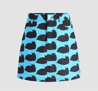 Falda midi XS patrón de gatos negros
