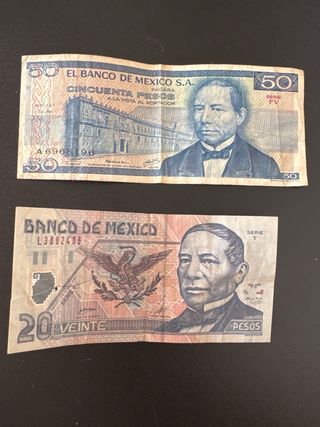 Billetes antiguos MX: 50, 20 y 100 pesos
