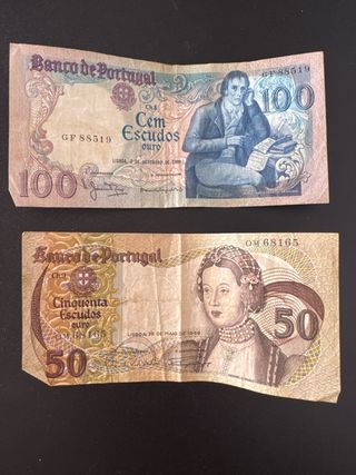Billetes antiguos Portugal (100, 50, 20 Escudos)