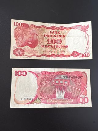 2 Billetes 100 Rupias Indonesia