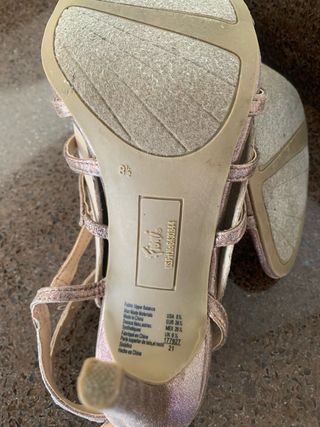 Sandalias tacón dorado-rosa mujer