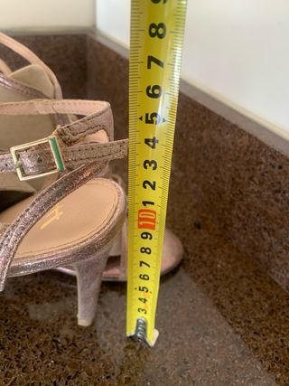 Sandalias tacón dorado-rosa mujer