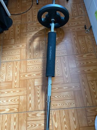 Barra + 2 pesas de 10 kg cada una
