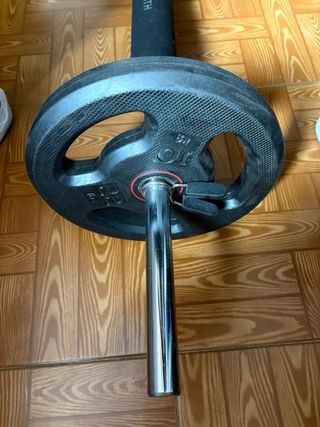Barra + 2 pesas de 10 kg cada una