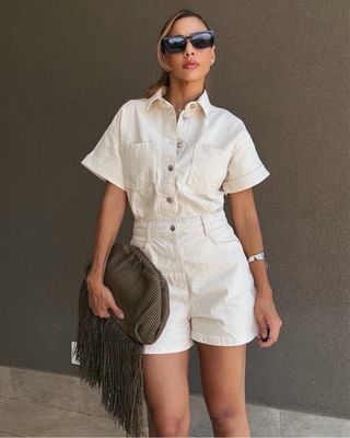 Mono corto denim beige