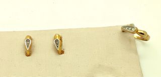 Juego de anillo y pendientes plata bañada en oro