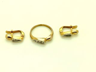 Juego de anillo y pendientes plata bañada en oro