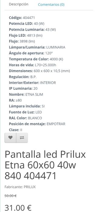 2 Pantallas LED Prilux Etna 60x60