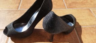 Zapato tacón fiesta negro brillo 39 & Bolso Cluch 