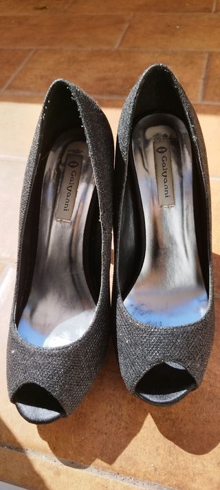 Zapato tacón fiesta negro brillo 39 & Bolso Cluch 