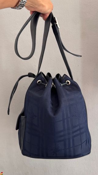 BORSA A SACCO BURBERRY VINTAGE BLUE CANVAS Y IN PELLE