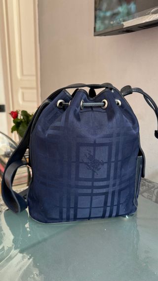 BORSA A SACCO BURBERRY VINTAGE BLUE CANVAS Y IN PELLE