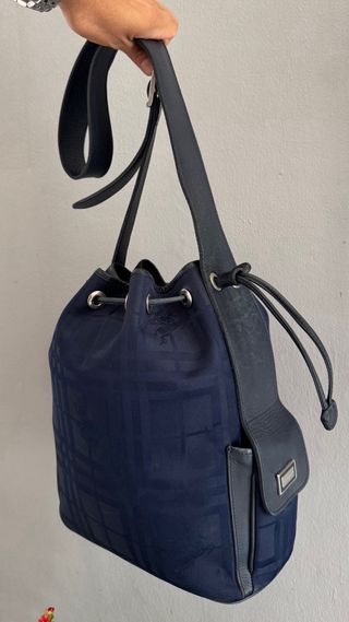 BORSA A SACCO BURBERRY VINTAGE BLUE CANVAS Y IN PELLE