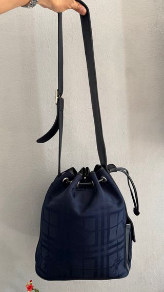 BORSA A SACCO BURBERRY VINTAGE BLUE CANVAS Y IN PELLE