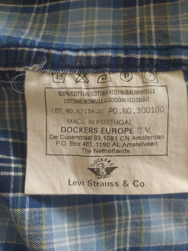 Camisa Dockers, azul de cuadros, talla L