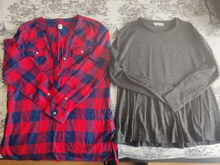 2 Camisetas Gap y Mangas - Rojo y Gris - Talla S
