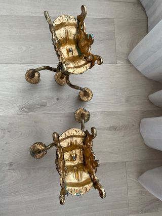 2 Candelabros metal dorados de bronce