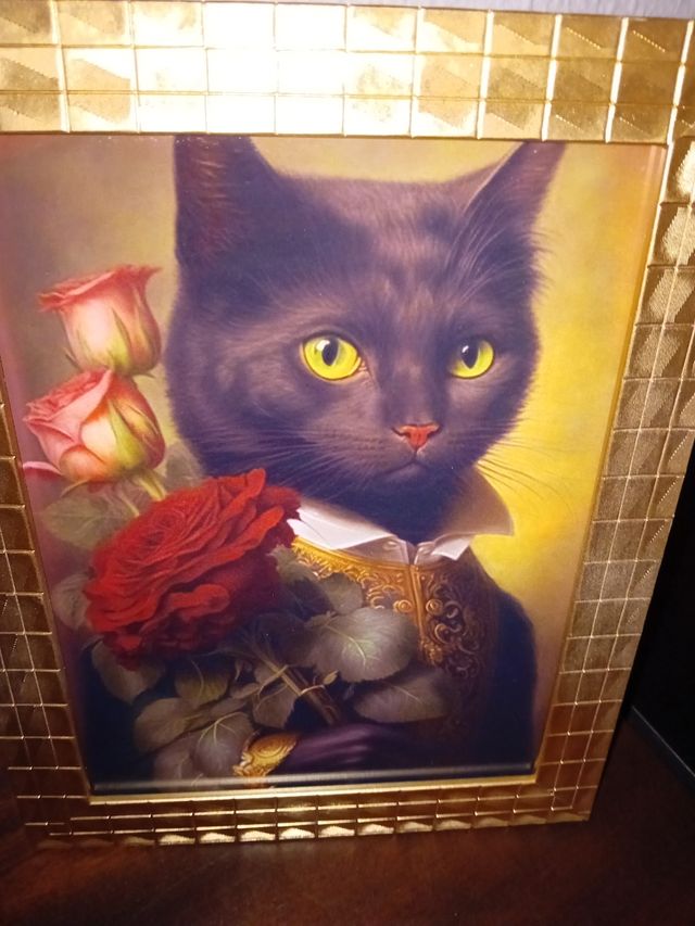 Gatto nero con rose Quadro