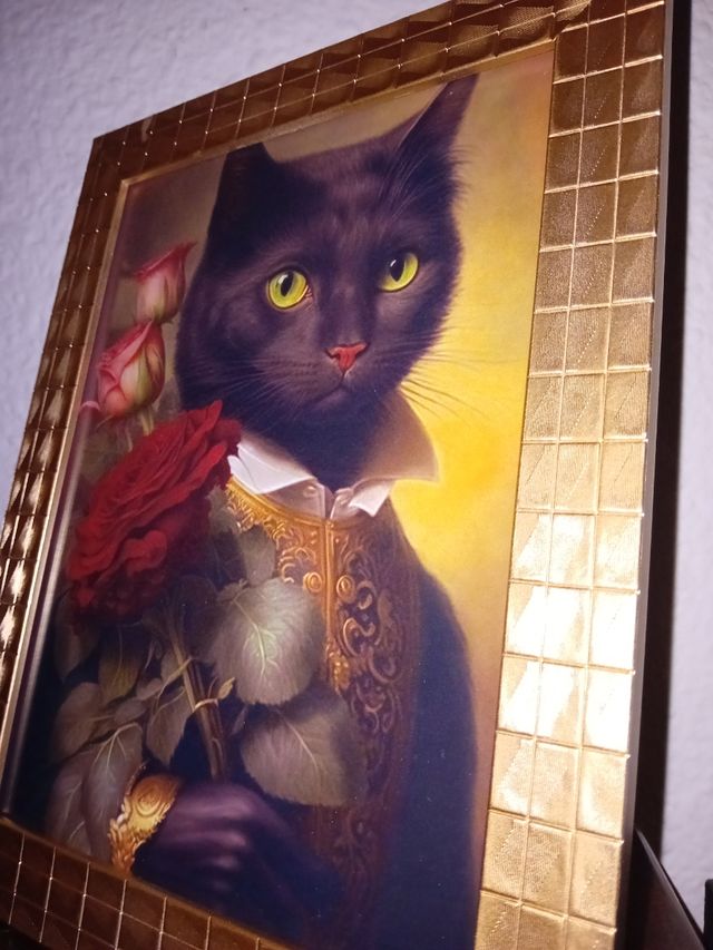 Gatto nero con rose Quadro