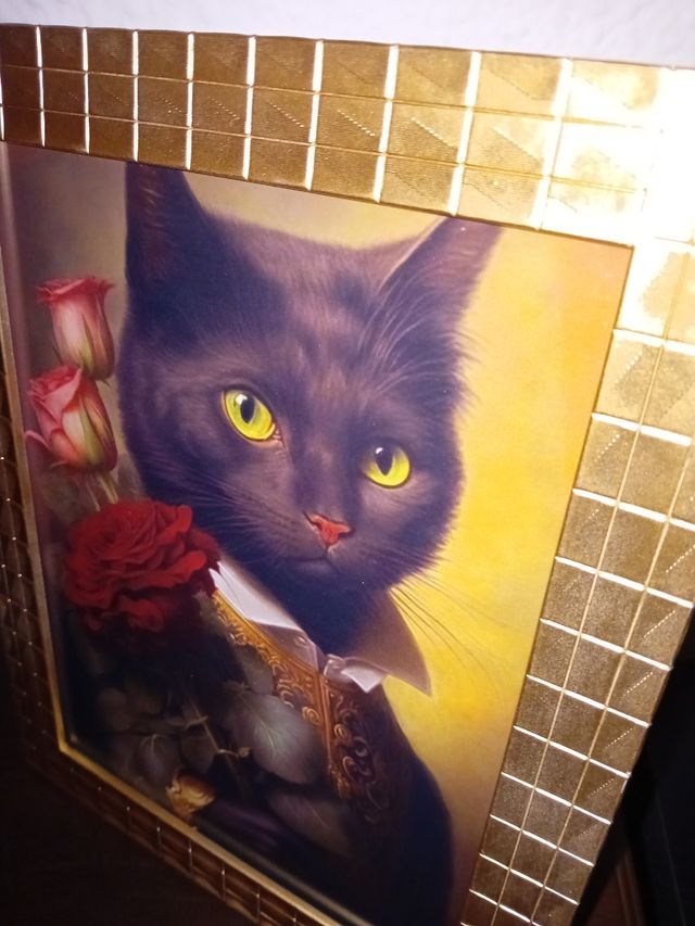 Gatto nero con rose Quadro