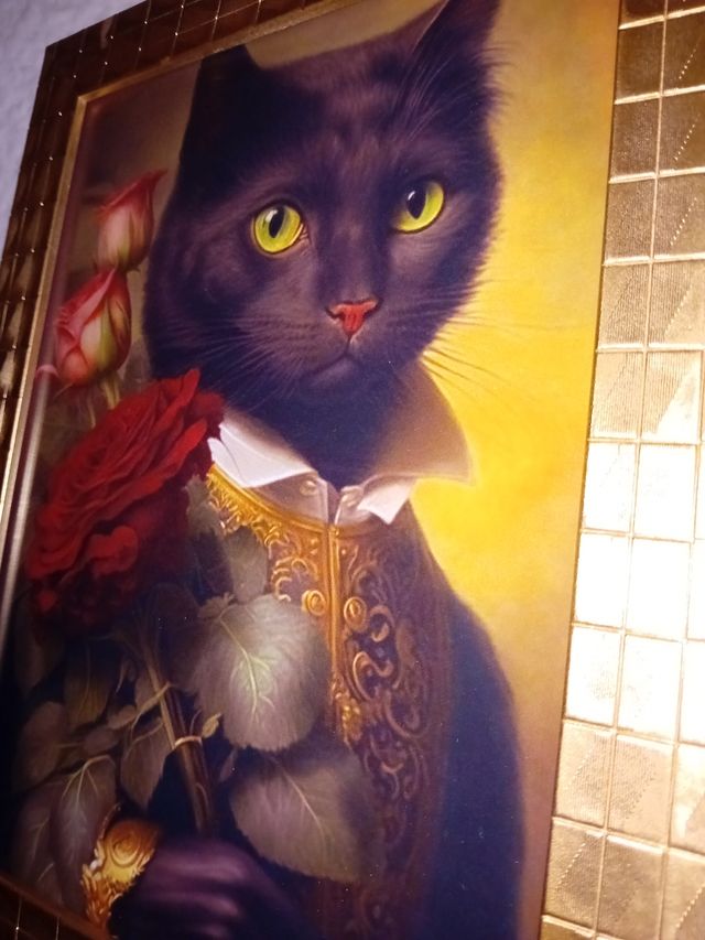 Gatto nero con rose Quadro