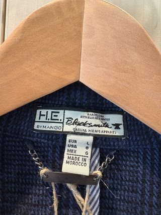 Americana Mango Hombre Azul Lana