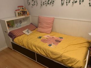 Cama junior blanca con cajones+ cabecero+colchon