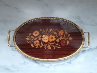 Vassoio legno intarsio anni '70