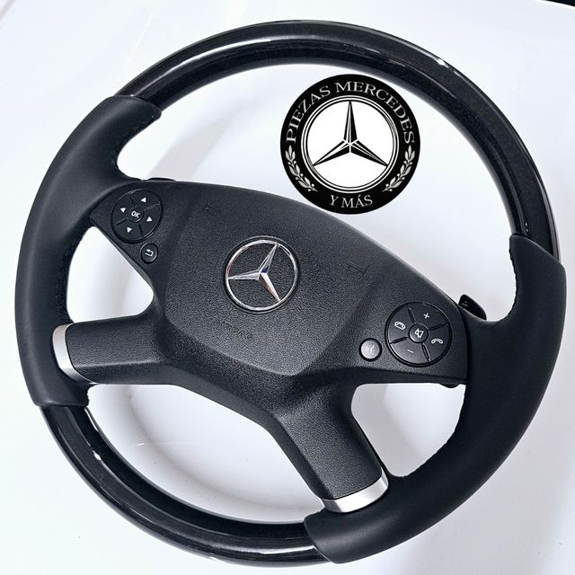 Volante Mercedes madera y piel negro