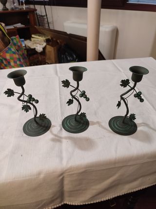 3 Candelabros Metal Verde