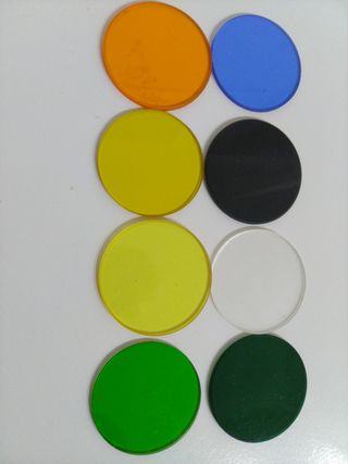 3 filtri colorati per microscopi