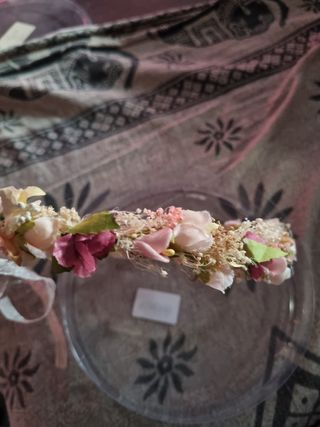 Tocado comunión blanco y rosa