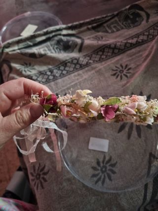 Tocado comunión blanco y rosa