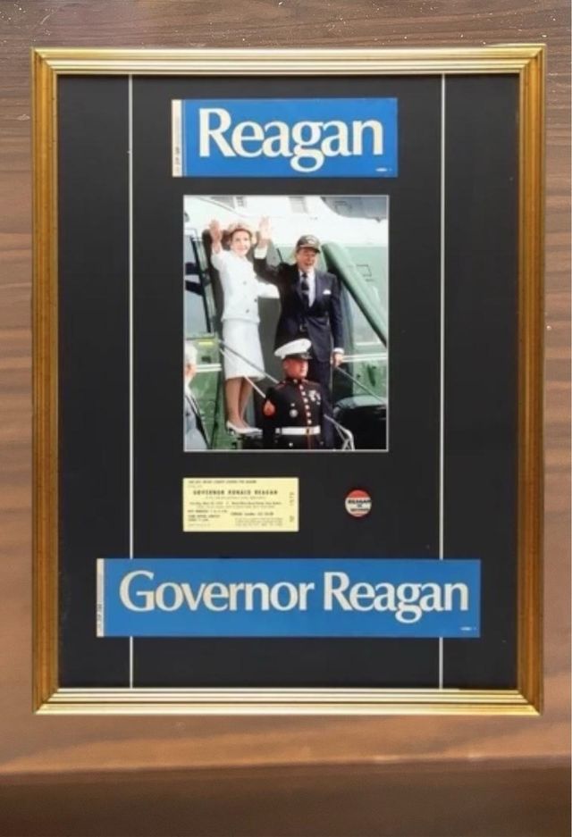 Foto enmarcada personalizada de Ronald Nancy Reagan con billete personal para California de 1976