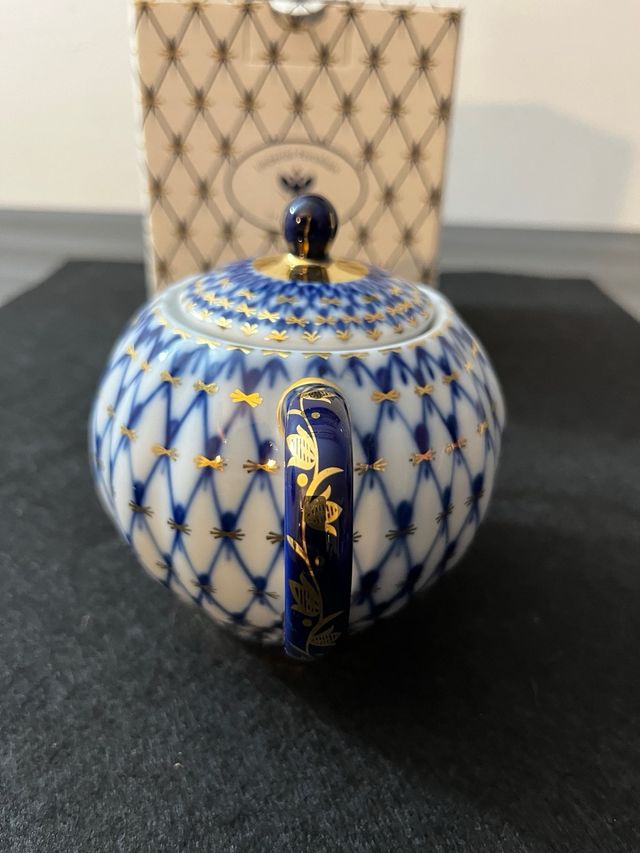 Azucarero Imperial Porcelain azul y dorado
