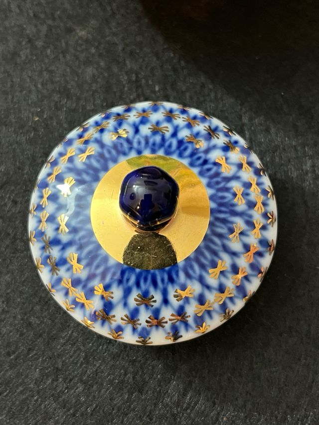 Azucarero Imperial Porcelain azul y dorado
