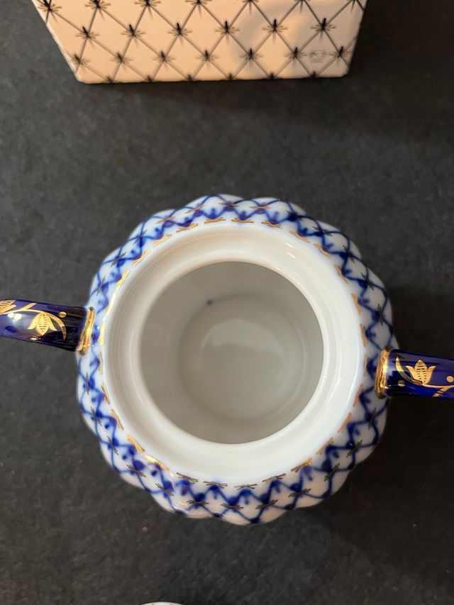 Azucarero Imperial Porcelain azul y dorado